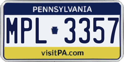 PA license plate MPL3357