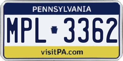 PA license plate MPL3362