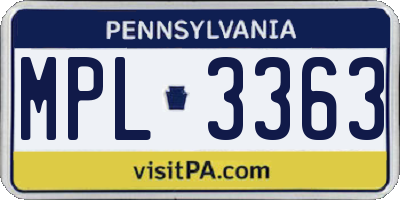 PA license plate MPL3363