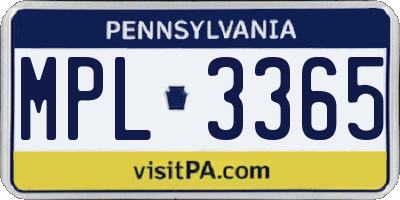 PA license plate MPL3365