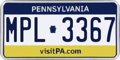 PA license plate MPL3367