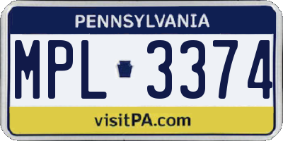 PA license plate MPL3374