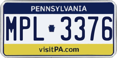 PA license plate MPL3376