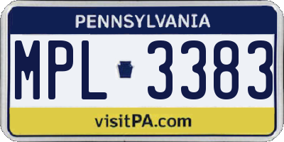 PA license plate MPL3383