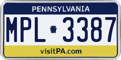 PA license plate MPL3387