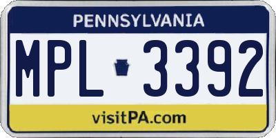 PA license plate MPL3392