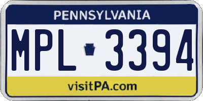 PA license plate MPL3394