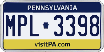 PA license plate MPL3398