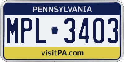 PA license plate MPL3403