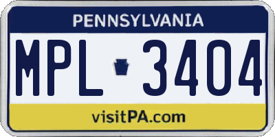 PA license plate MPL3404
