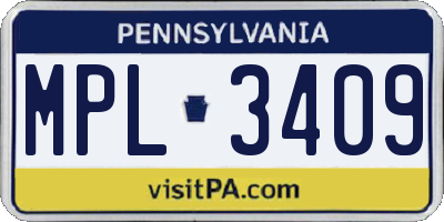 PA license plate MPL3409