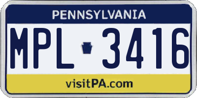 PA license plate MPL3416