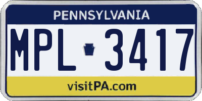 PA license plate MPL3417