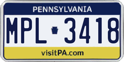 PA license plate MPL3418