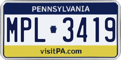 PA license plate MPL3419