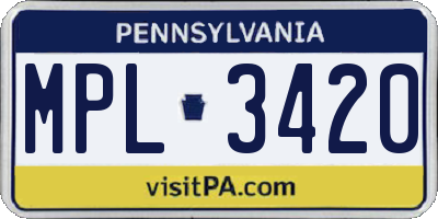 PA license plate MPL3420