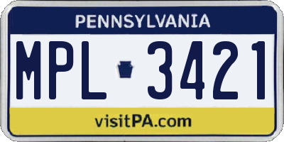 PA license plate MPL3421