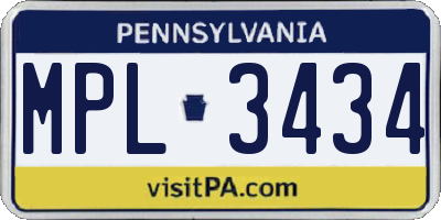 PA license plate MPL3434