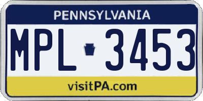 PA license plate MPL3453