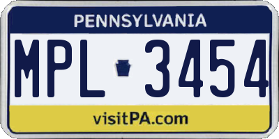 PA license plate MPL3454