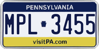 PA license plate MPL3455