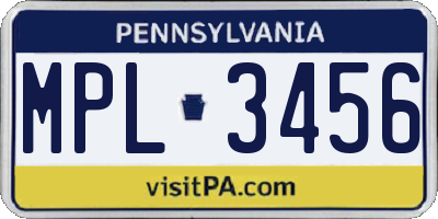 PA license plate MPL3456