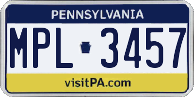 PA license plate MPL3457
