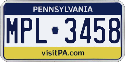 PA license plate MPL3458