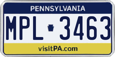PA license plate MPL3463