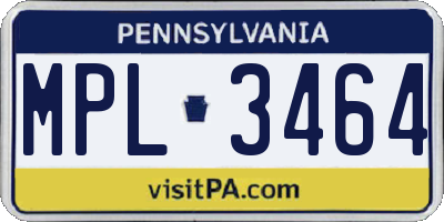 PA license plate MPL3464