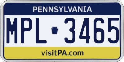 PA license plate MPL3465