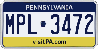 PA license plate MPL3472