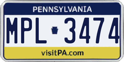 PA license plate MPL3474