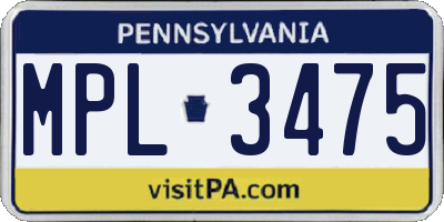 PA license plate MPL3475