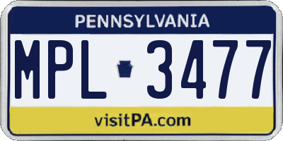 PA license plate MPL3477