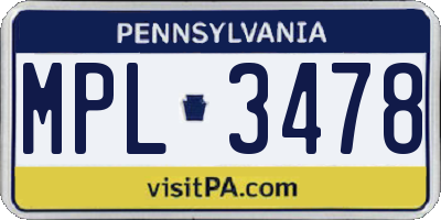 PA license plate MPL3478