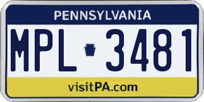 PA license plate MPL3481