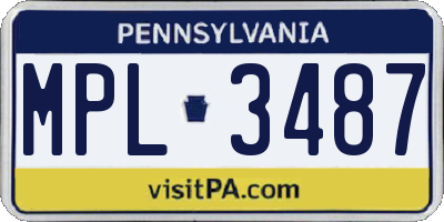 PA license plate MPL3487