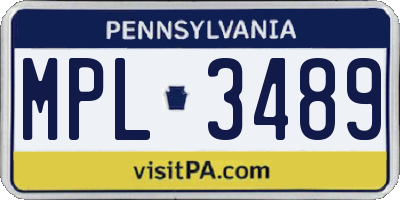 PA license plate MPL3489