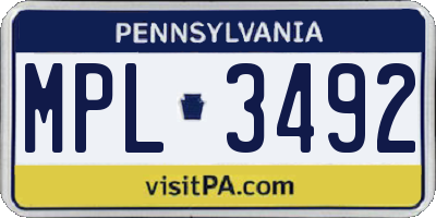 PA license plate MPL3492