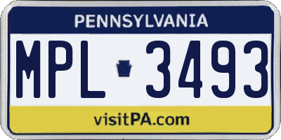 PA license plate MPL3493