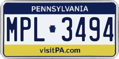 PA license plate MPL3494