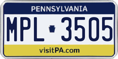 PA license plate MPL3505