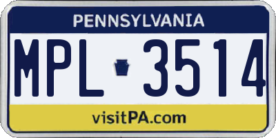 PA license plate MPL3514