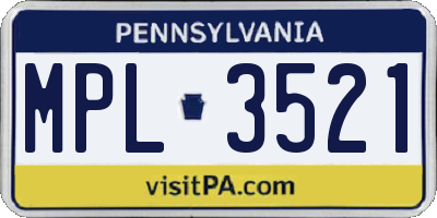 PA license plate MPL3521