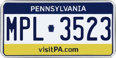 PA license plate MPL3523