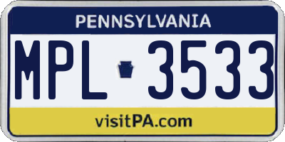 PA license plate MPL3533