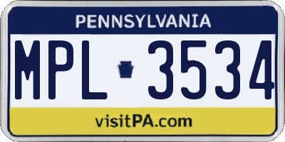 PA license plate MPL3534