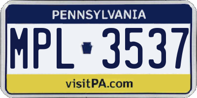 PA license plate MPL3537