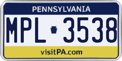 PA license plate MPL3538